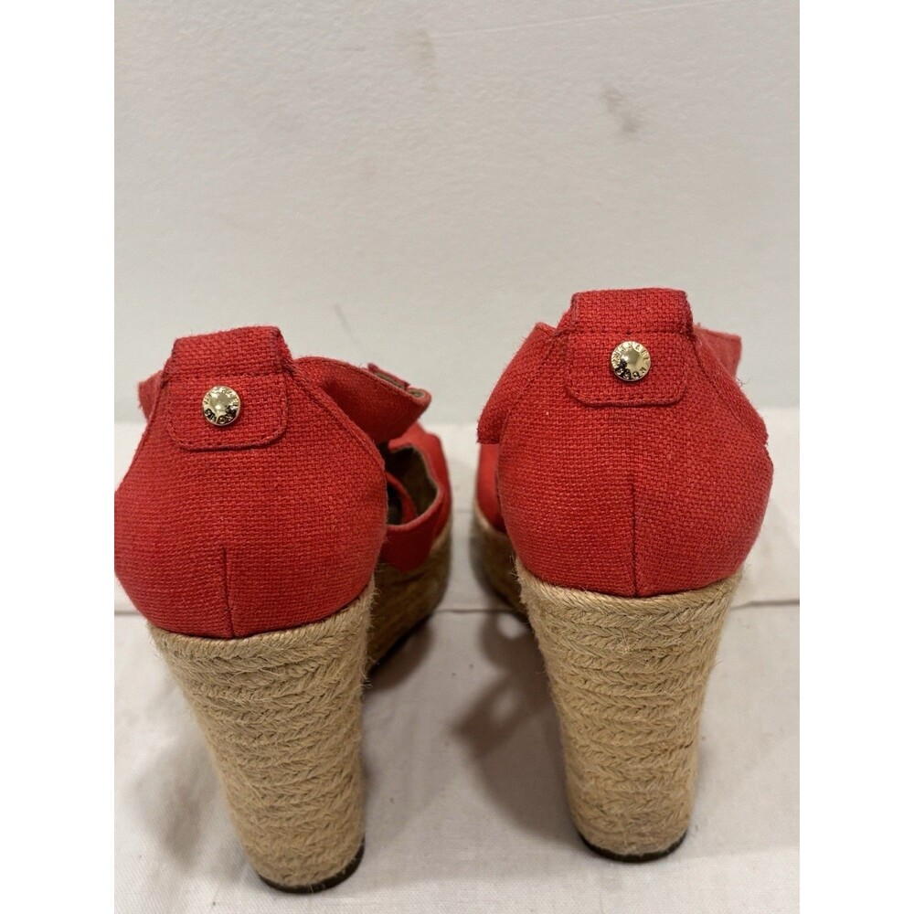 Michael Kors Red Canvas Espadrille Wedge Sandals Zipper Gold Accent Women Size 7 - Picture 7 of 10